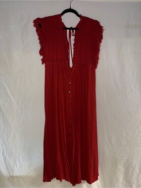 Red Button-Front Women’s Dress